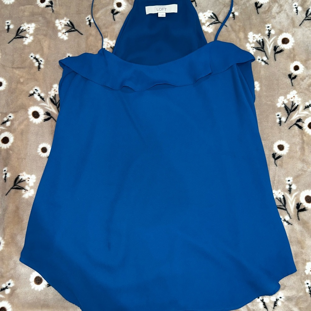 LOFT Asymmetrical Ruffled Blue Camisole